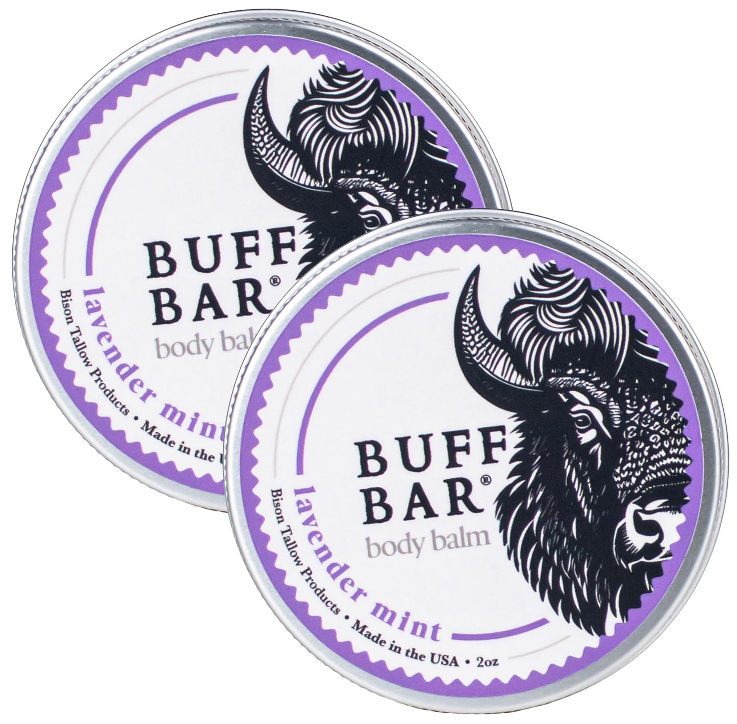 Big Crazy Buffalo Buff Bar Bison Tallow Balm Lavender Mint, All Purpose Skin Moisturizer, Dry Cracked Skin Hands Face Feet, Natural Non-Comedogenic Hydration, Sensitive Skin, 2 oz Tin (2-Pack)