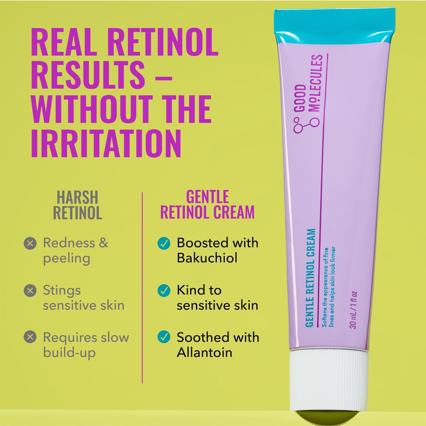 Good Molecules Gentle Retinol Cream - Retinol Night Cream to Minimize Appearance of Fine Lines & Wrinkles, Skin Tightening Recipe with Bakuchiol, Anti-Aging Skin Care For Face