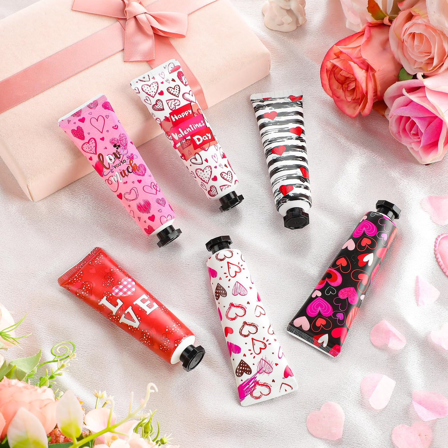 12 Pcs Valentine's Day Hand Cream Gift Bulk Valentine Gift Basket Stuffers Love Heart Moisturizing Galentine's Hand Lotion Bulk Small Dry Cracked Care Cream for Women Friends Seniors Clients, 30 ml