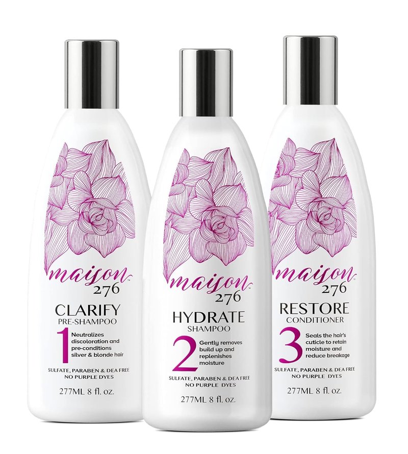 Maison 276 Silver & Blonde Hair Care Set - 3-Step Shampoo, Conditioner & Pre-Shampoo | Sulfate-Free, 24 oz Total