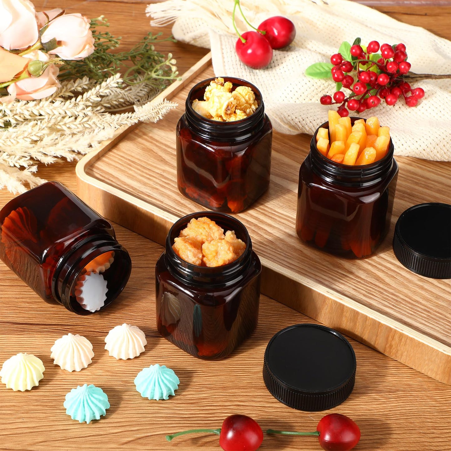 Tanlade 40 Pcs 4 oz Plastic Jars with Lids Round Cosmetic Containers Refillable Containers for Powder Liquid Food Storage Kitchen Cosmetic Lotion Ointments Creams Essential Oil (Amber)