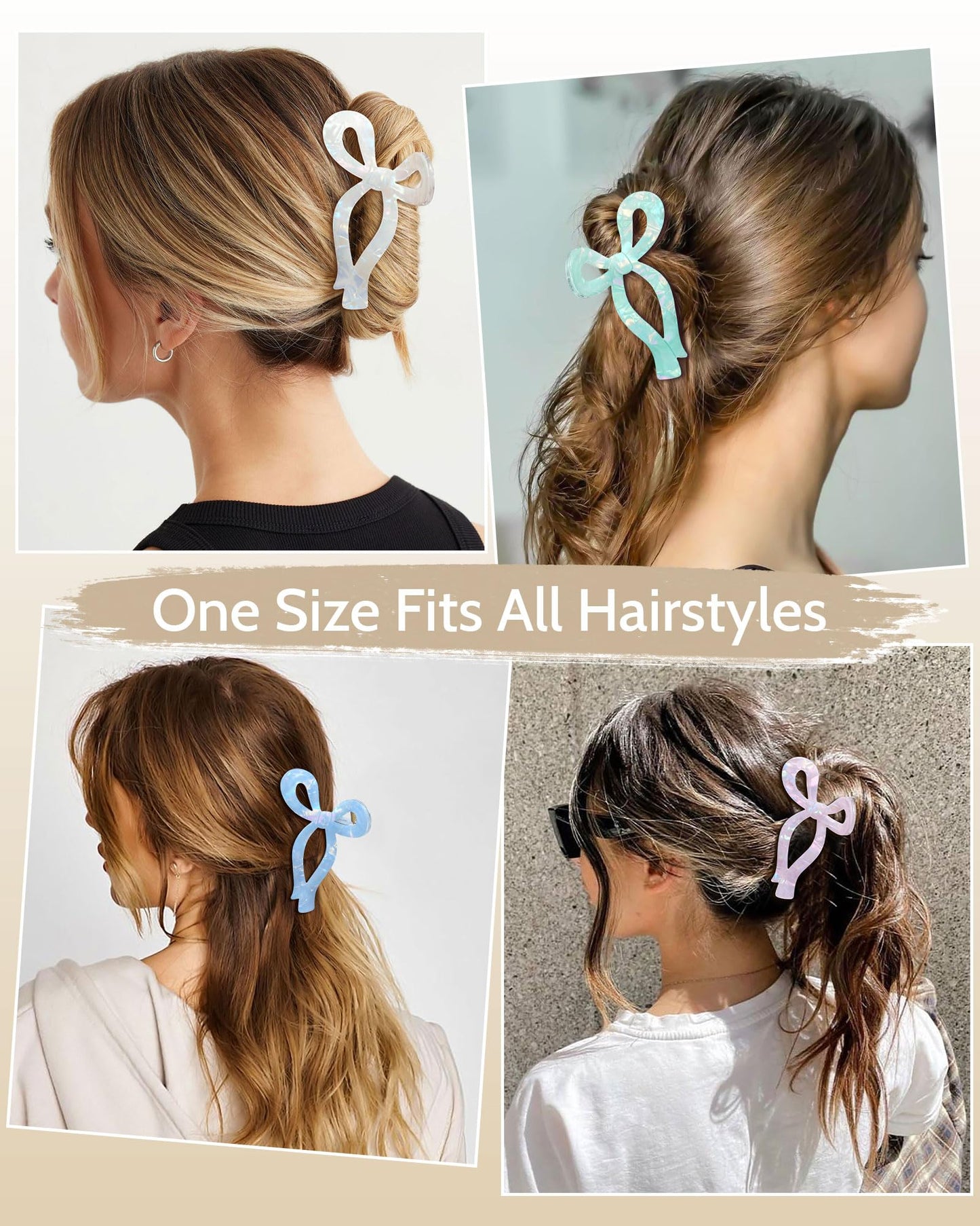 Mesovor Acrylic 4 Pack Elegant Bow Hair Claw Clips for Thin and Thick