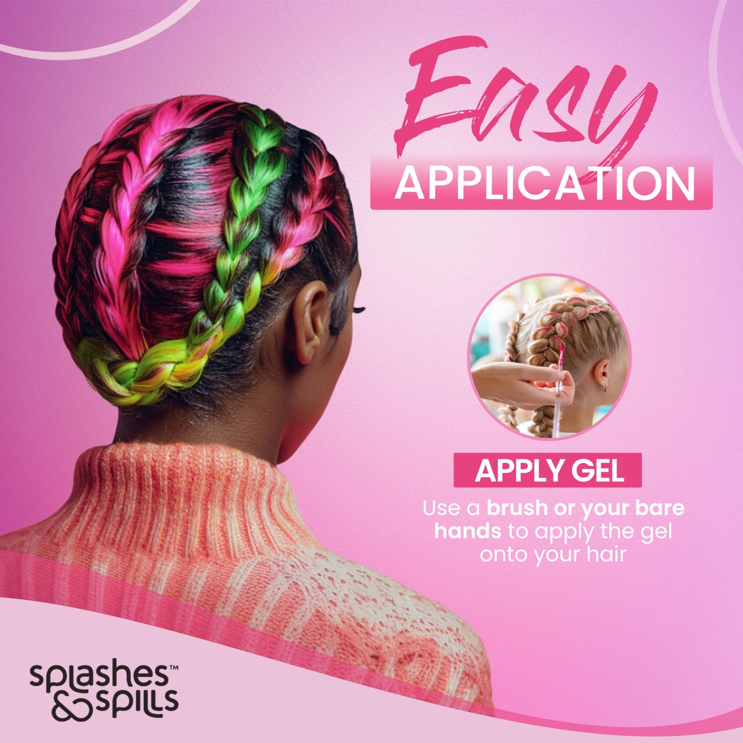 UV Neon Hair Gel Set - 6 Bright Non-Toxic Colors with Black Light Glow for Raves, Parties, Clubs, Halloween Costume - Non-Toxic Temporary Wash Out Color - by Splashes and Spills