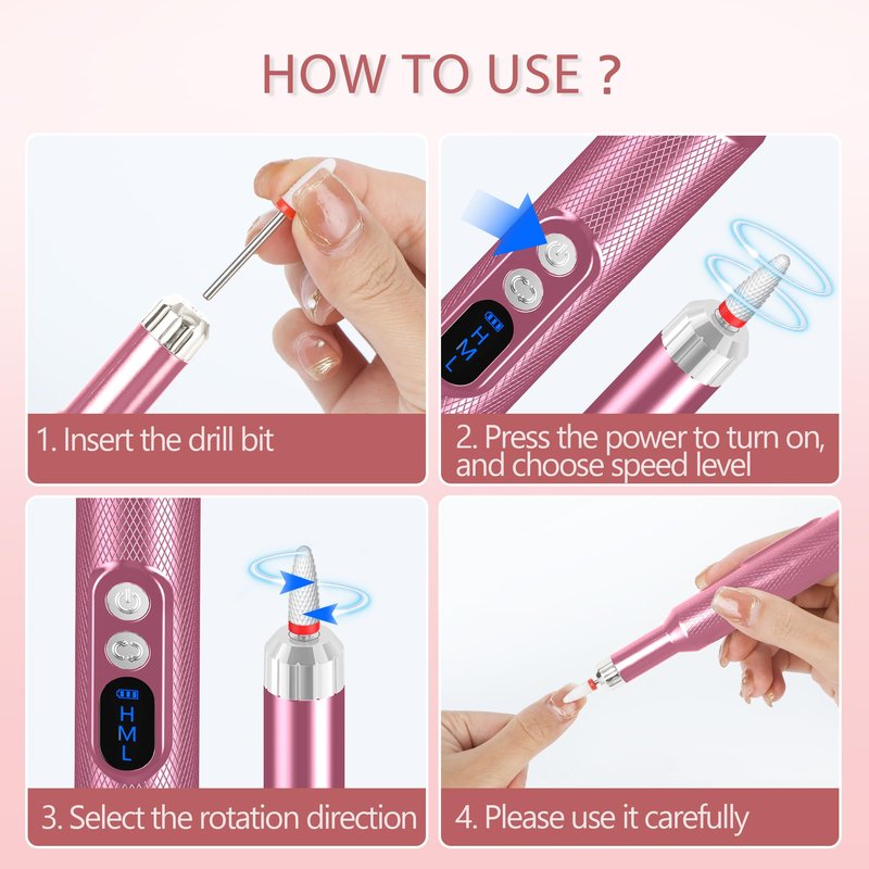 PUNOLAZY Electric Nail Drill - Nail Filer for Acrylic Nails Professional, Manicure Pedicure Polishing Shape Tools for Home Salon Use Nail Kit, Pink