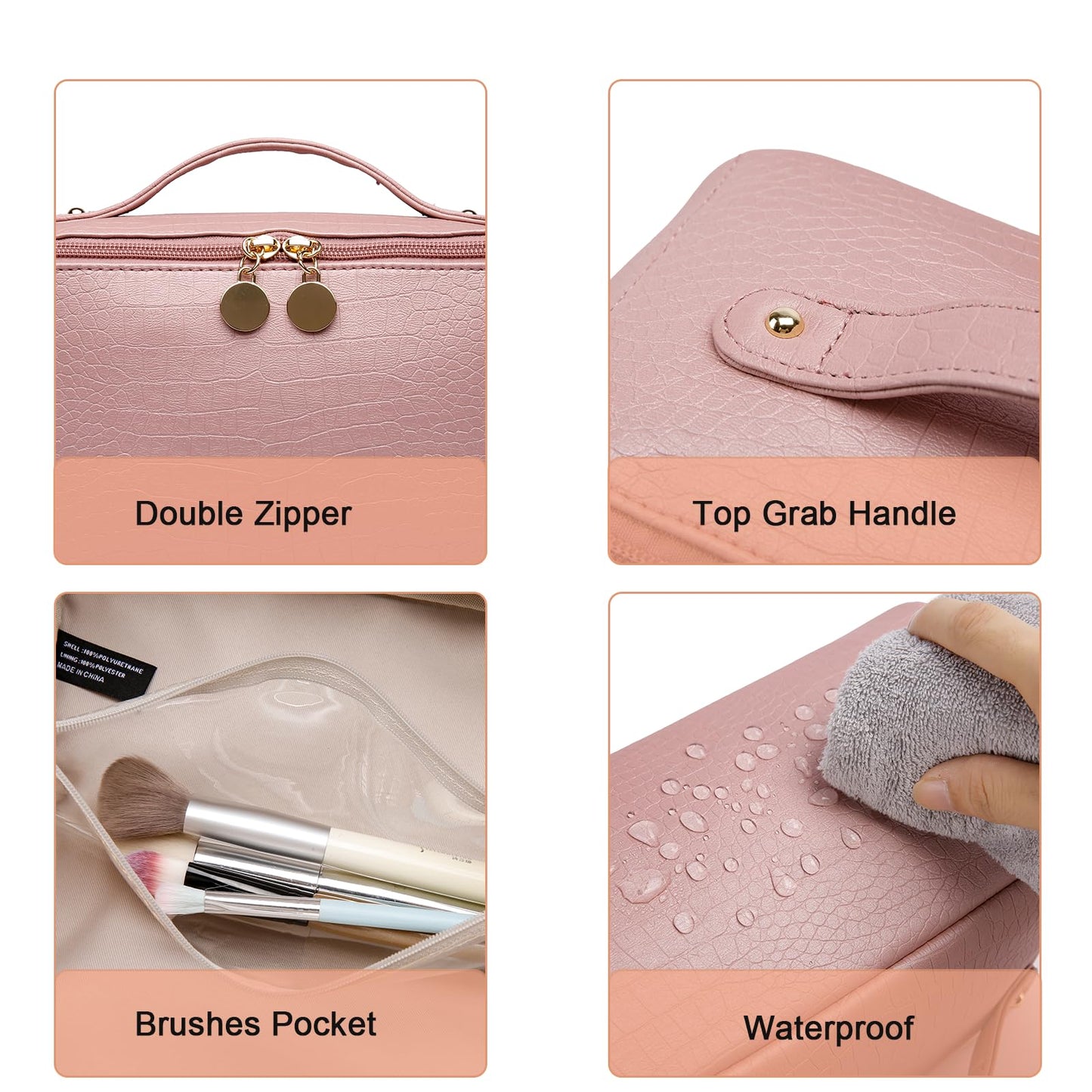 Yomiky Large Capacity Travel Cosmetic Bag, Portable Leather Makeup Bags for Women, Travel Toiletry Bag Waterproof Leather Makeup Organizer Bag, Roomy Cosmetic Bag for Women and Girls