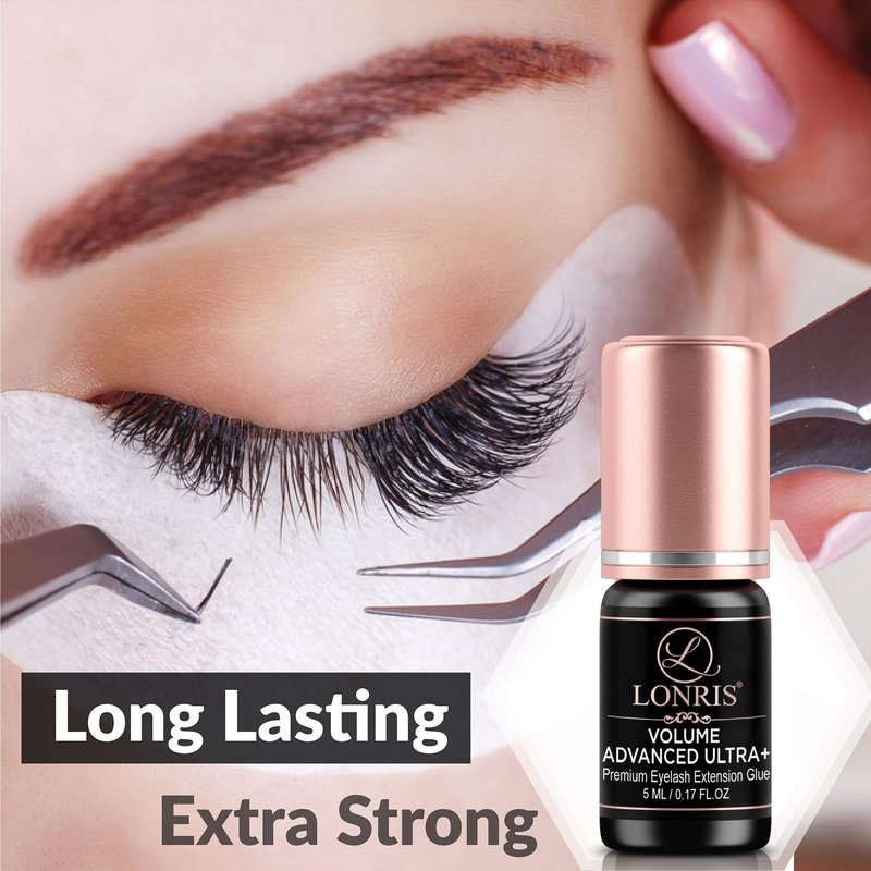 7-8 Weeks Retention/Eyelash Extension Glue Volume Advanced Ultra+ LONRIS Lash 5 ml/1-2 Sec Drying time/Maximum Bonding/Semi-Permanent Extensions Supplies/Professional Use Only Black Adhesive