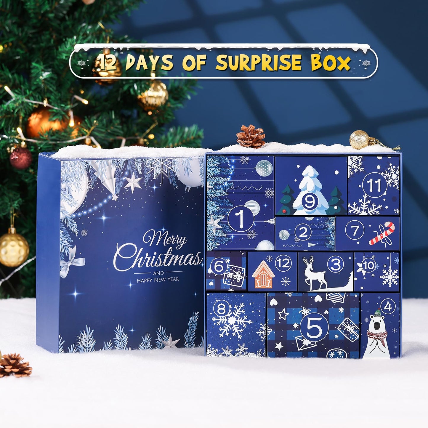 Joyliss Christmas Gift Baskets for Women, Christmas Advent Calendars 2025 for Adult Women and Teen Girls, Luxury Spa Self Care Christmas Gifts Basket Countdown Calendar for Mom Wife Girlfriend Blue
