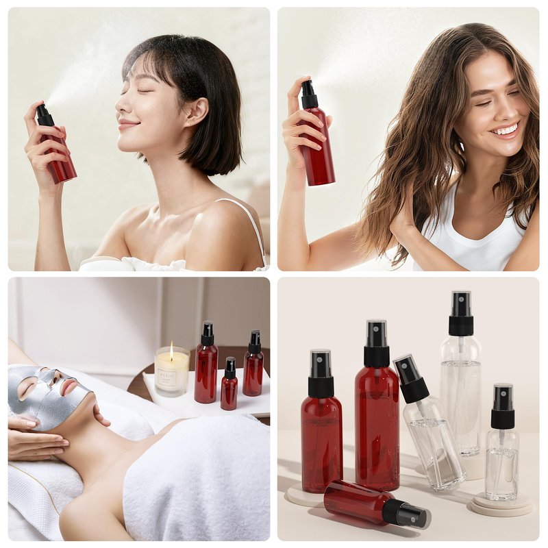 100Pack Small Spray Bottles 2oz, 60ml Travel Spray Bottle Bulk Black Fine Mist Sprayer, Empty Refillable Containers Portable Cosmetic Plastic Spray Bottles for Cleaning, Misting & Skin Care-Red