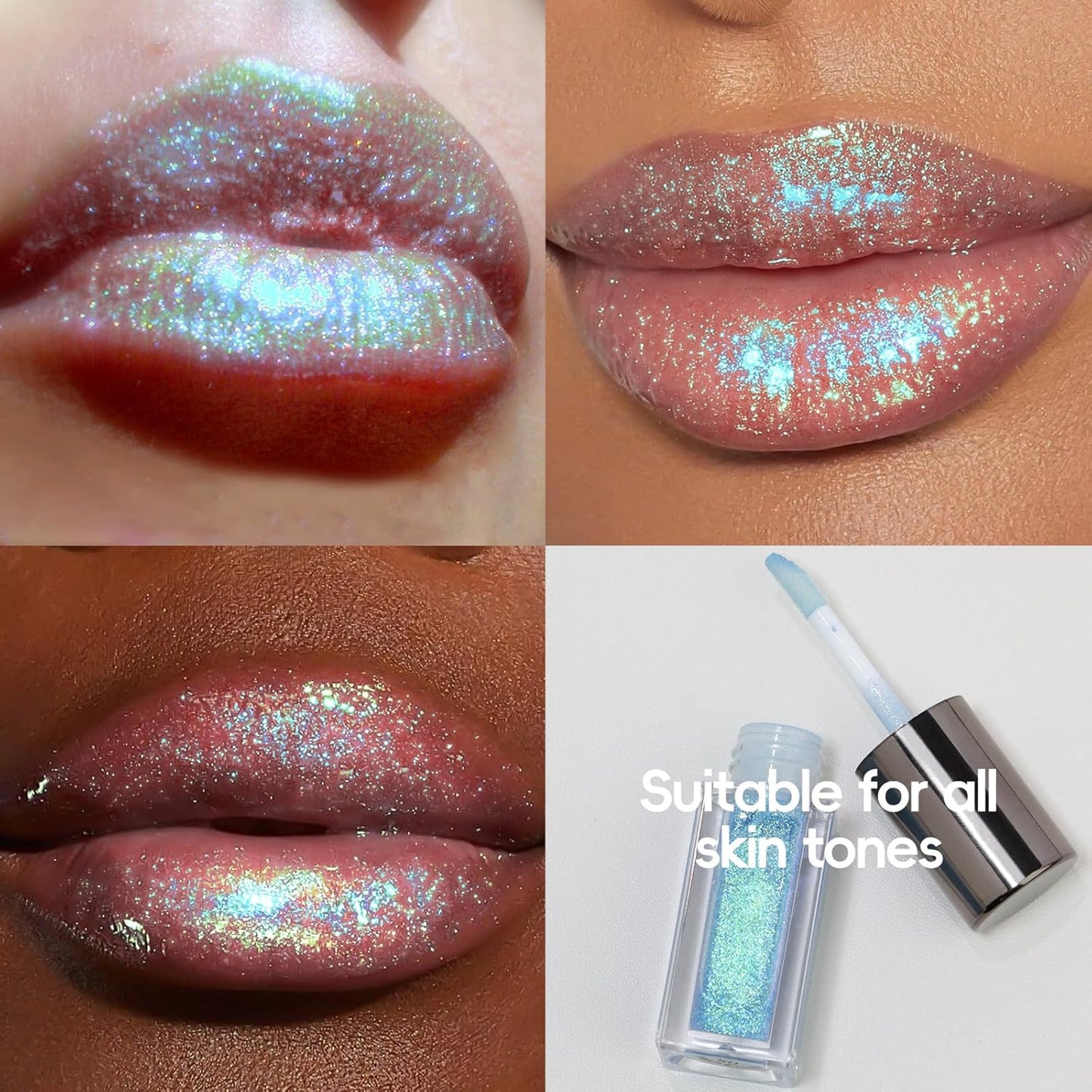 HOSAILY Blue Green Glitter Lip Gloss - Moisturizing Holographic Shimmer Liquid Lipstick | Long-Lasting Metallic Finish