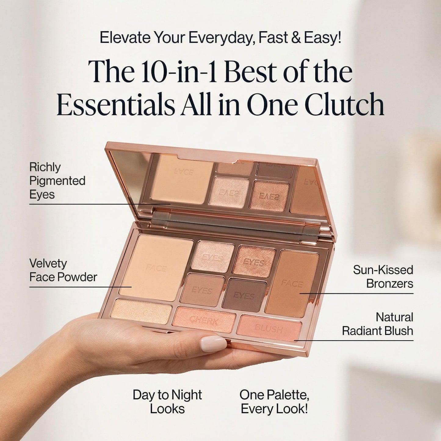 LUMINESS Face Time Essentials Face Palette - Includes Bronzer, Blush, Highlighter, Face Powder and 6 Eyeshadows - Highly Pigmented, Long-Wearing Makeup Palette - Silky Smooth, Easy to Blend