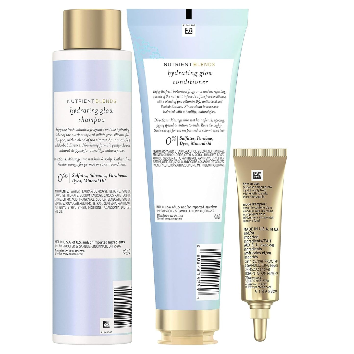 Pantene Shampoo, Conditioner & Hair Mask Treatment - Baobab Essence for Hydrating Glow | 3-Piece Set