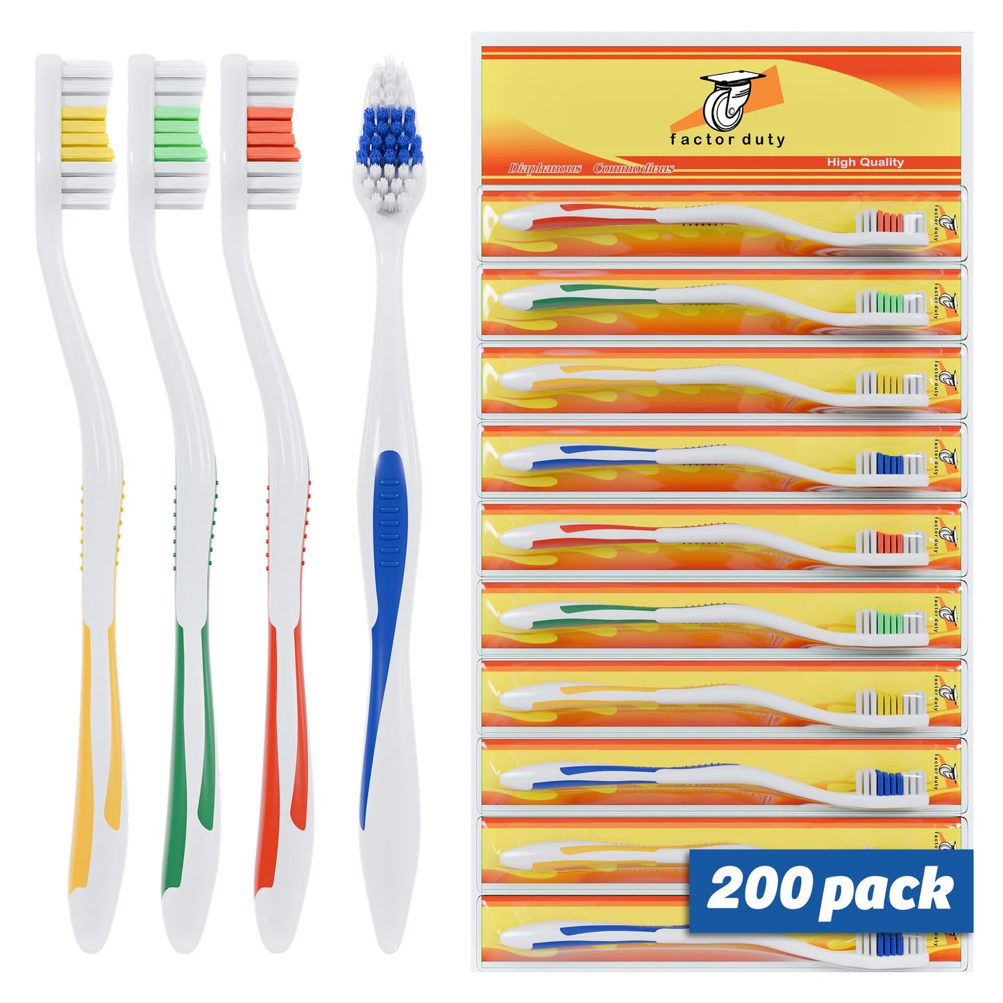 FactorDuty 200 Pack Toothbrush Standard Classic Medium Soft Toothbrush Bulk Individually Wrapped