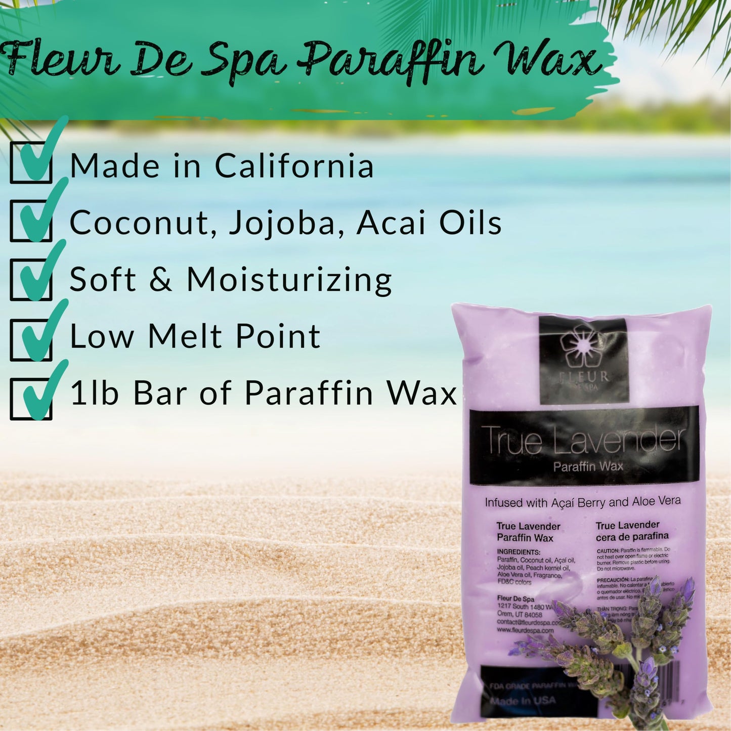 FLEUR DE SPA Paraffin Wax Refill 2lb bundle | Peach & Lavender | USA Made | At-Home Spa Experiene Hand & Foot Wax