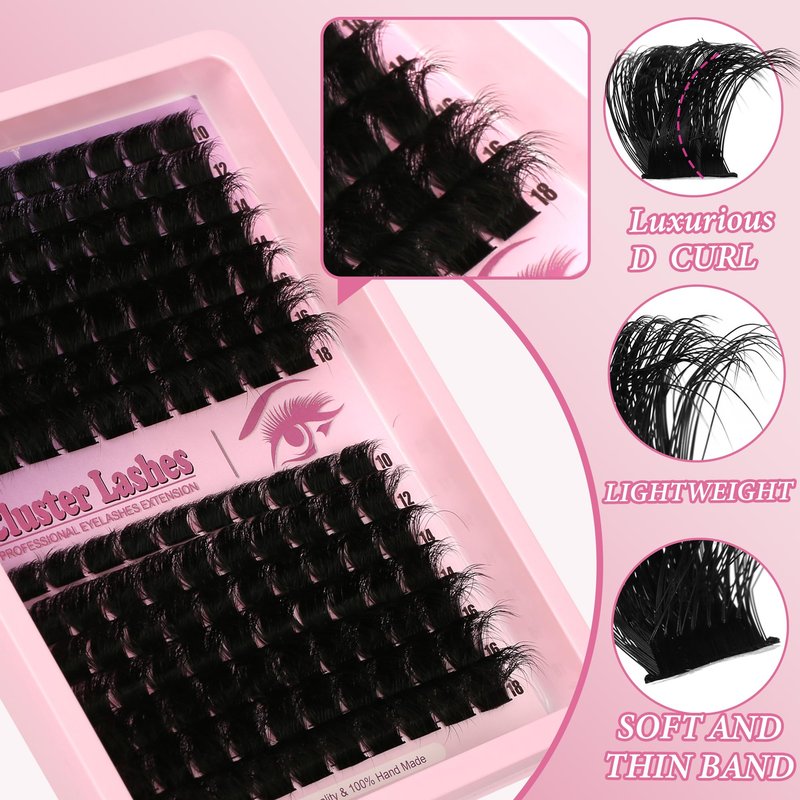 D Curl Lash Clusters Extensions 140 Pcs Individual Eye lash Clusters 300D Cluster Eyelash Lashes Wispy Clusters Lashes Makeup at Home - DIY Lash Extension Kit for Self Application (9-18MM) Mix