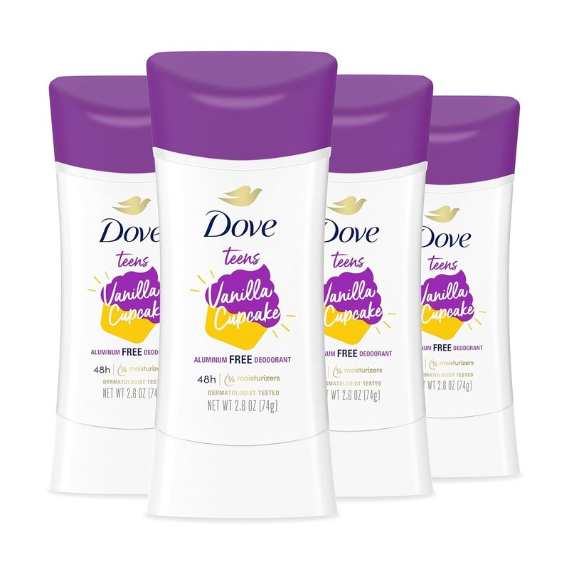 Dove Teens Deodorant Stick - Vanilla Cupcake Scent | 48-Hour Aluminum-Free Protection | 2.6 oz (4 Count)