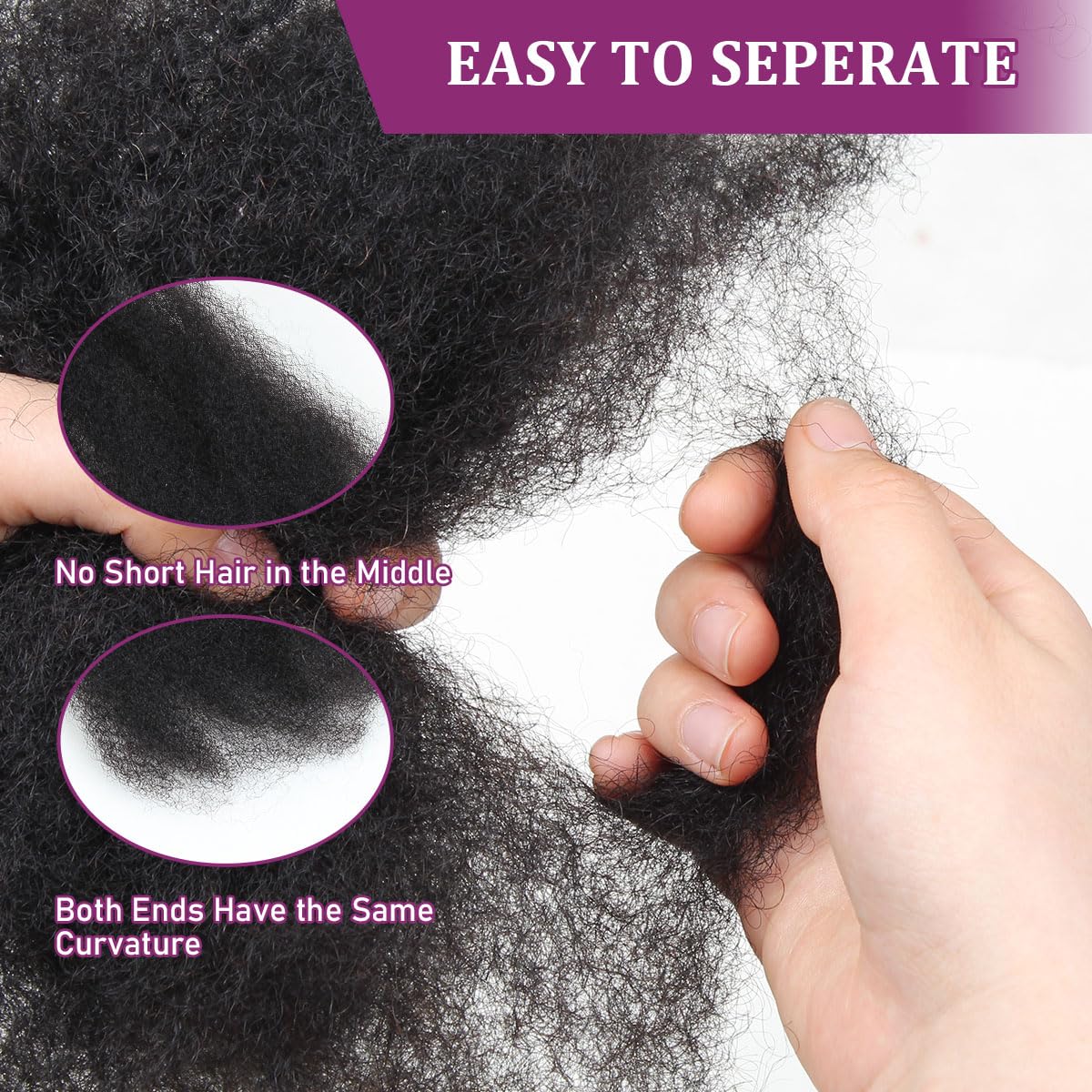 Sangtok Afro Kinky-Curly Bulk Human Hair for Twists, 20 Inch 50g Kinkys Bulk Human Hair for Dreadlock Extensions Repair Locs Braiding, 100% 4C Human Bundles Hair(Black)