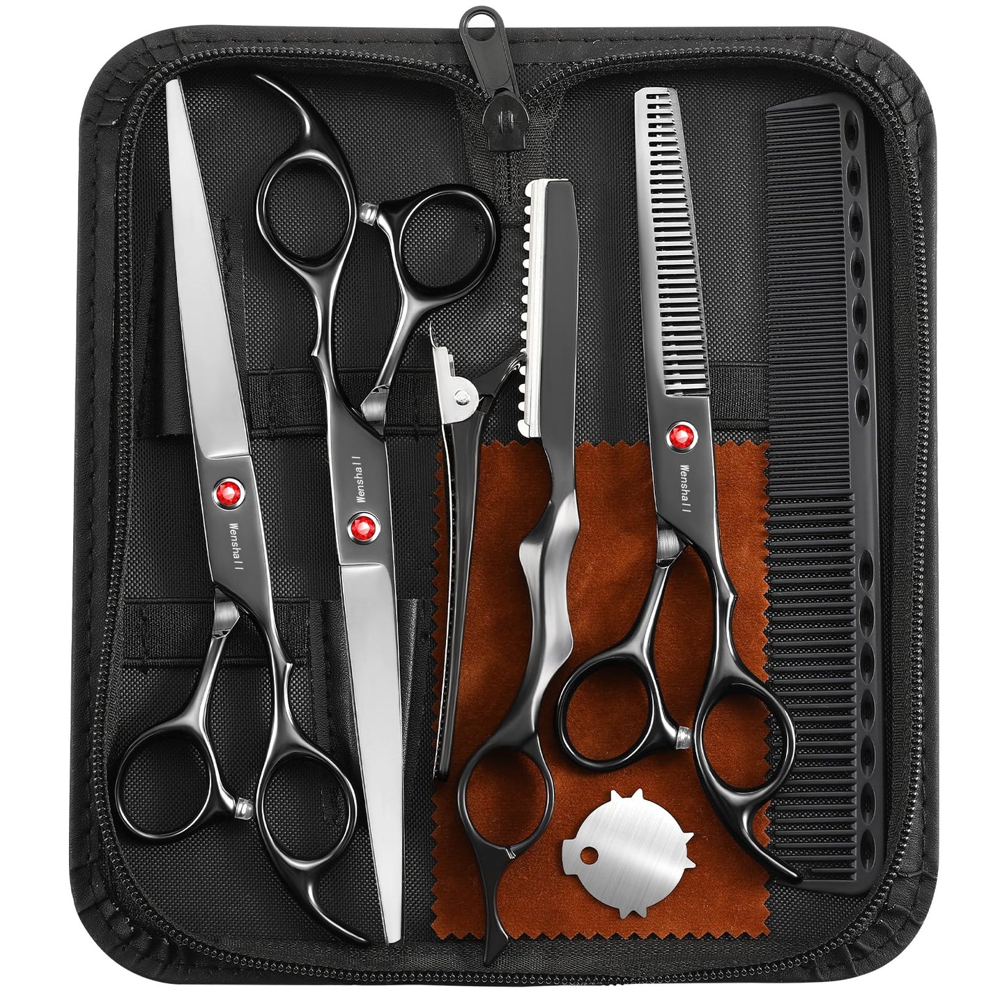Wenshall Professional Hair Cutting Scissors Multifunctional 7.8 inch Straight / 7.0 inch Thinnin Shears Tools for Mother Father Friends' Christmas Gift, Black