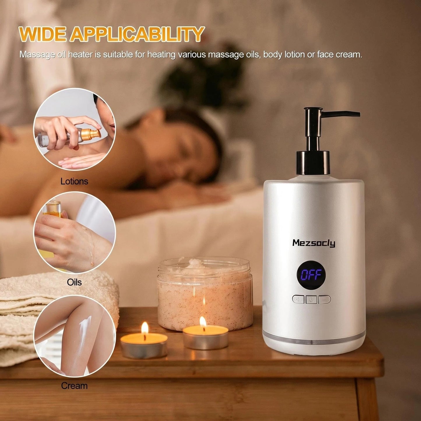 Oil Warmer for Massage oil warmer for scented oil, Massage Oil Warmer, lotion warmer, Body Oil Heater for Spa, Salon and Barber Shops, with Two Oil Bottle Dispenser, Constant Temperature, Silver