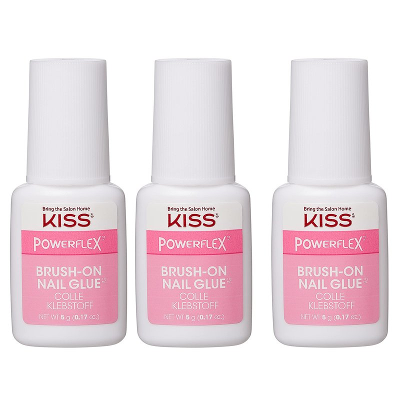 KISS PowerFlex Ultra-Hold Super Strength Instant Bond Flex Formula Brush-On Nail Glue, Application of Artificial Nails & Natural Nail Repair - 3-Pack, Net Wt. 5g (0.17 oz.) Each