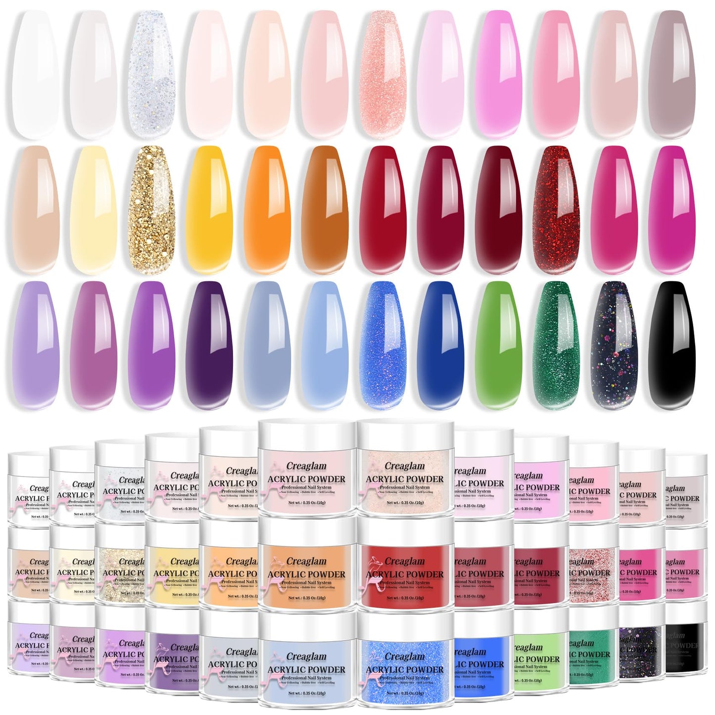 36 Color Acrylic Nail Powder Set, Acrylic Powder Nail Art 3D Sculpture French Extension for No Lamp Needed, Professional Salon Quality, Bubble Free & Long Lasting