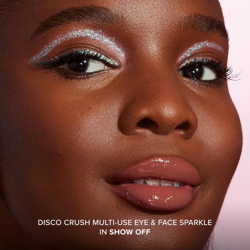 Too Faced Disco Crush High Shine Glitter Multi-Use Eye + Face Sparkle | Creamy, Iridescent, Multichrome Face & Eyeshadow Glitter, 0.05 Ounce, Show Off