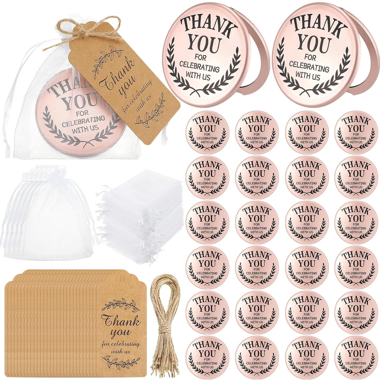 Thank You Compact Mirror Set - 24 Bulk Gifts for Women | Bridal Shower & Bachelorette Party Favors