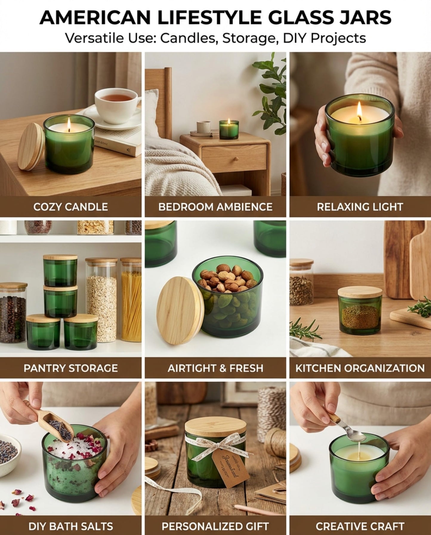 GLATABAM 4 OZ Candle Jars 12 Pack - Bulk Glass Candle Making Jars with Bamboo Lids & Labels, Heat Resistant Empty Reusable Candle Vessel for Containers(Green)