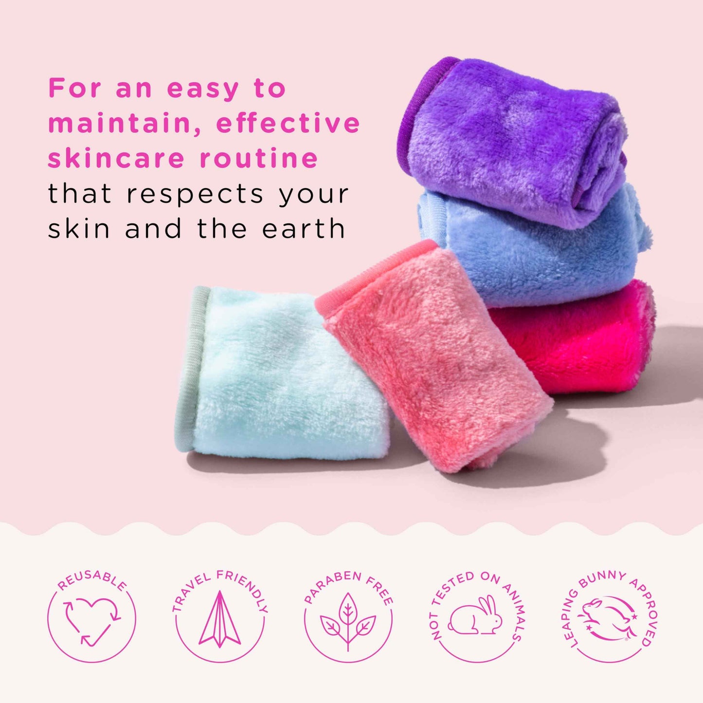 ERASE YOUR FACE Makeup Remover Cloths Box Set - Reusable Microfiber Face Towels to Cleanse & Remove Makeup - Water Activated, Dual-Sided Design for Easy Use - Pink (10 Count)