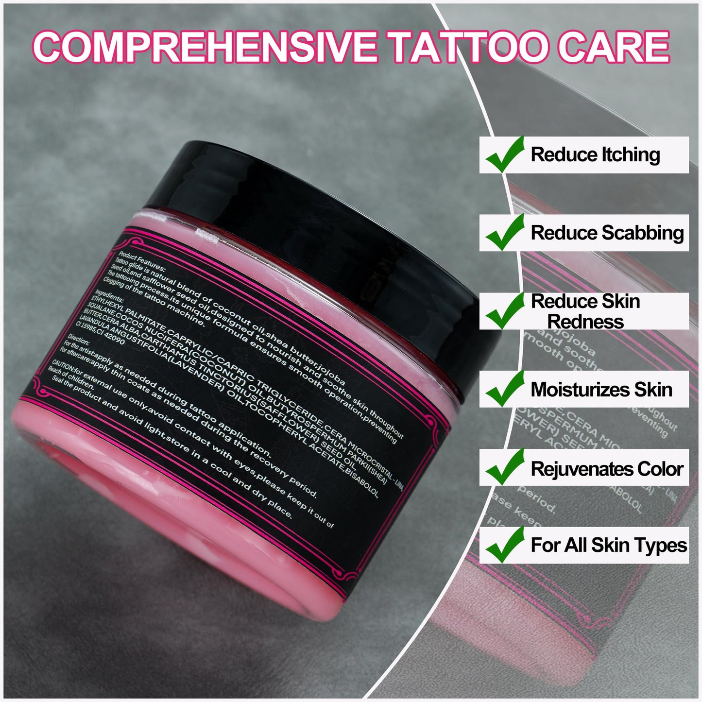 Mummy Tattoo Glide for Tattooing, Professional Tattoo Ointment & Lubricant, Non-Petroleum Tattoo Butter for Smooth Needle Glide, Ideal for Tattoo Artists & Aftercare, 5.29oz Jar(pink)
