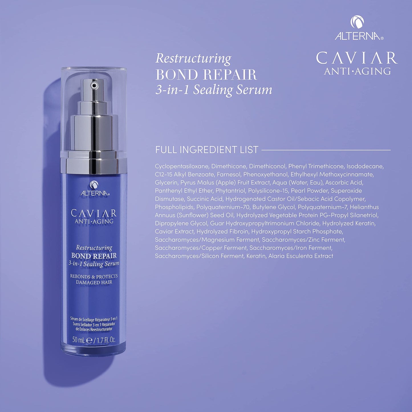 Alterna Haircare CAVIAR Anti-Aging Restructuring Bond Repair 3-in-1 Sealing Serum, Rebonds and Protects Damaged Hair,1.7 Fl Oz