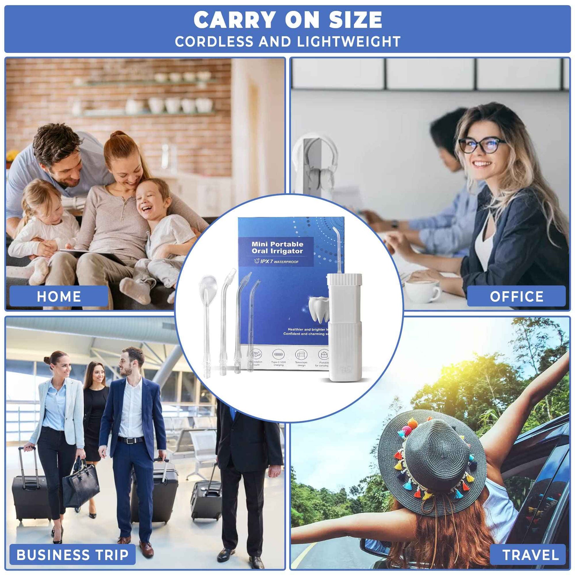 Tuth Premium Dental Products Water Flosser - Portable Oral Irrigator with 4 Interchangeable Tips - Gum, Tongue, Teeth Cleaner with 3 Jet Settings - Travel Friendly, IPX7 Waterproof, 4-Hour Charge Time