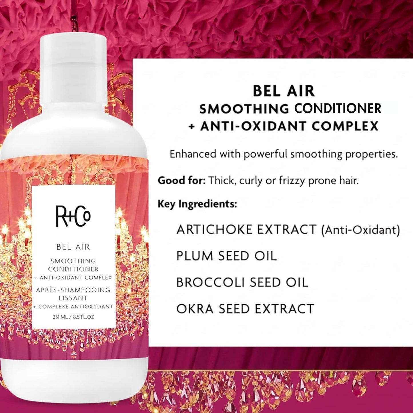 R+Co Bel Air Smoothing Conditioner - Anti-Oxidant Complex for Frizz-Free, Smooth Hair | UV Protection, Vegan, Sulfate-Free