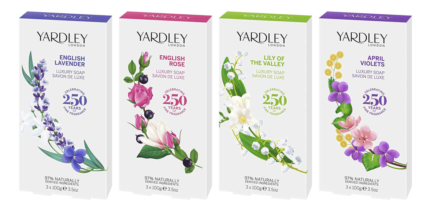 Yardley April Violets Luxury Bar Soap Set for Women, 3 Count