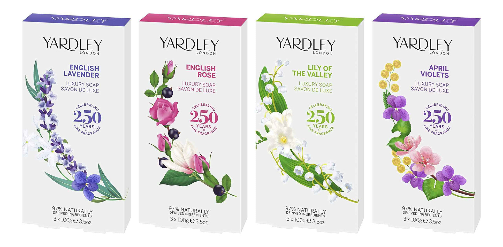 Yardley April Violets Luxury Bar Soap Set for Women, 3 Count