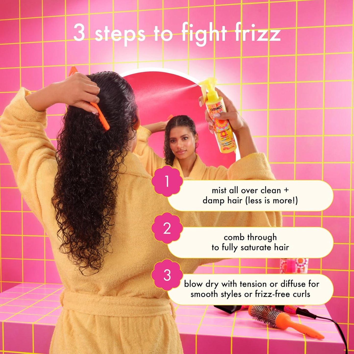 Amika Frizz-Me-Not Hydrating Anti-Frizz Treatment - Lightweight Spray for Medium to Thick Hair, Humidity & Heat Protection | Smooth Frizz for Up to 3 Days
