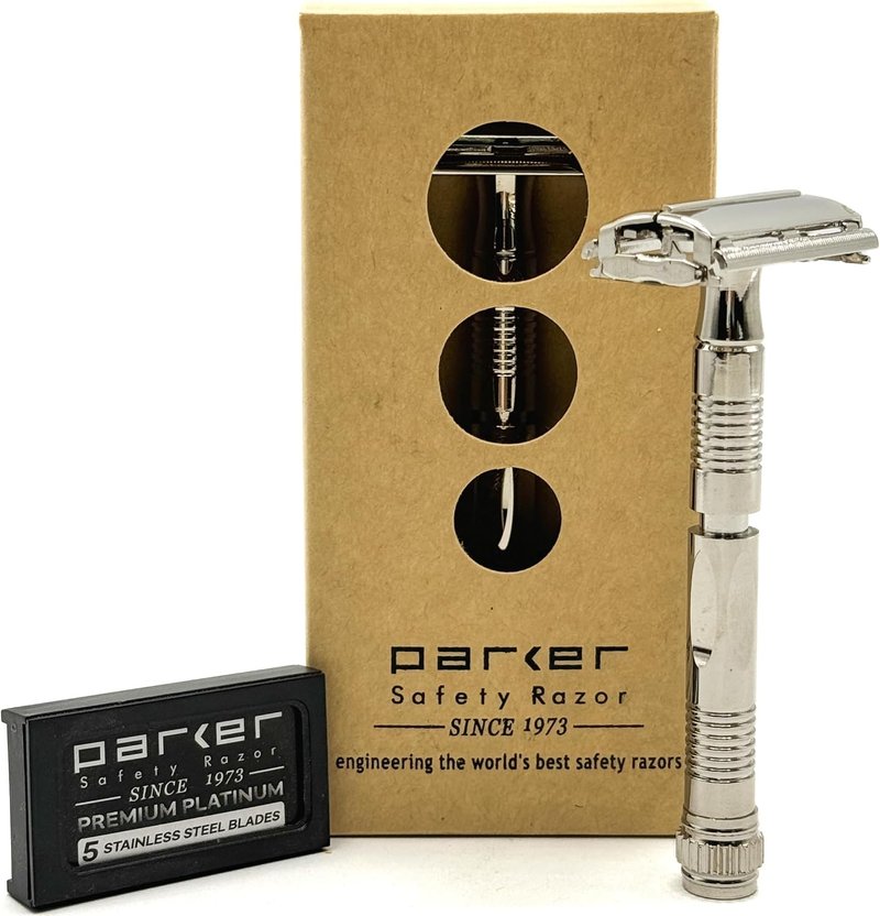 Parker Safety Razor - Nickel Plated Long Handle Butterfly Design | Includes 5 Premium Blades