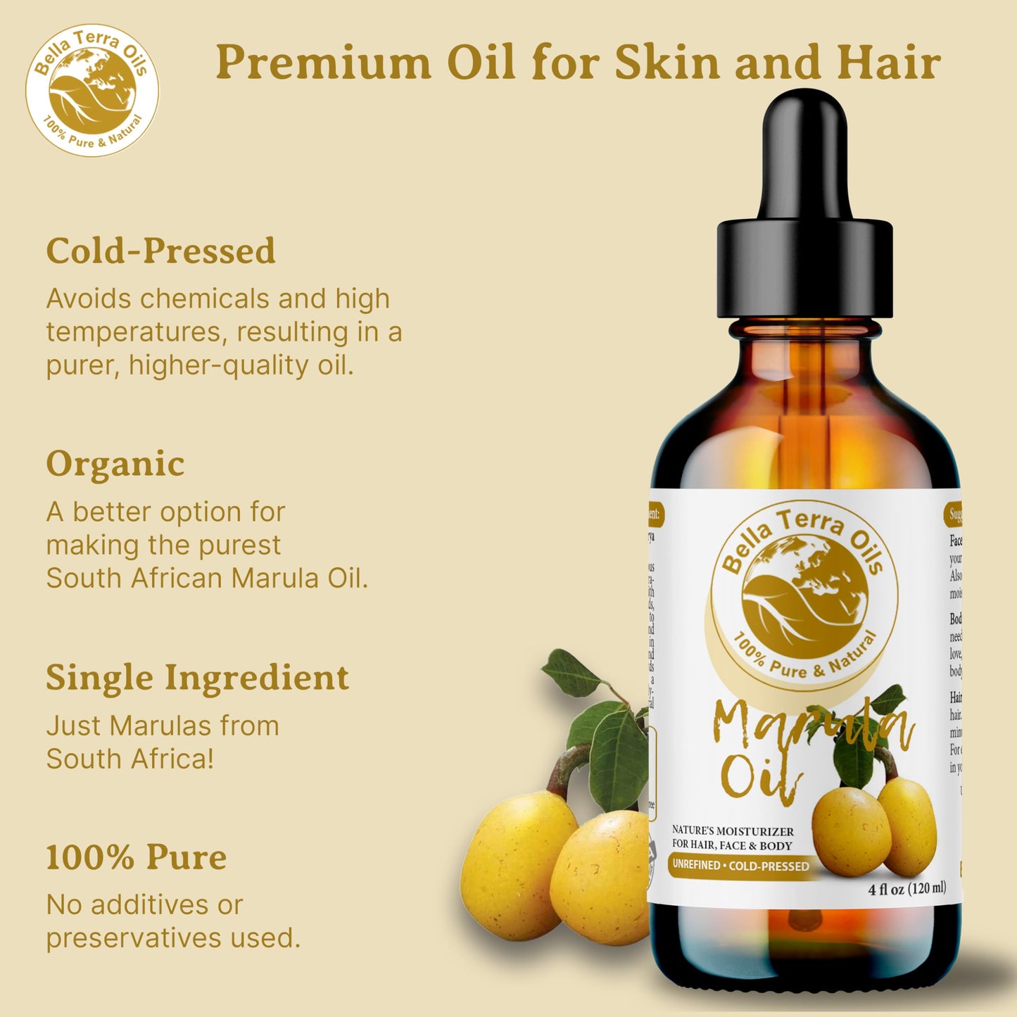 Bella Terra Oils - Marula Facial Oils 16oz - Dive Deep into the Luxury of Nature, Rich in Flavonoids & Minerals, Daily Dose of Radiance