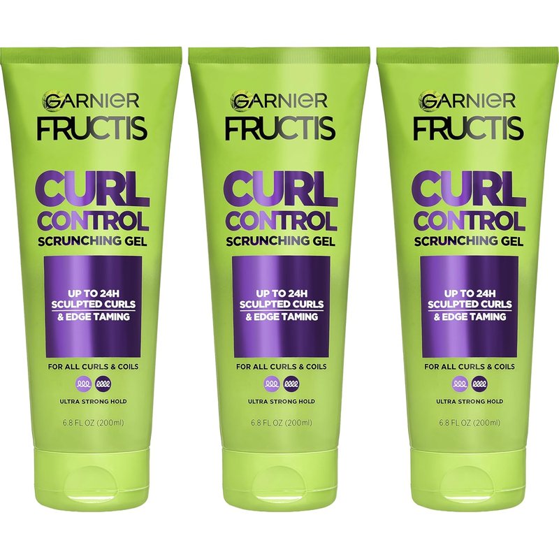 Garnier Fructis Curl Control Scrunching Hair Gel - 24 HR Frizz Control for Curly & Wavy Hair | 6.8 Fl Oz, 3 Pack