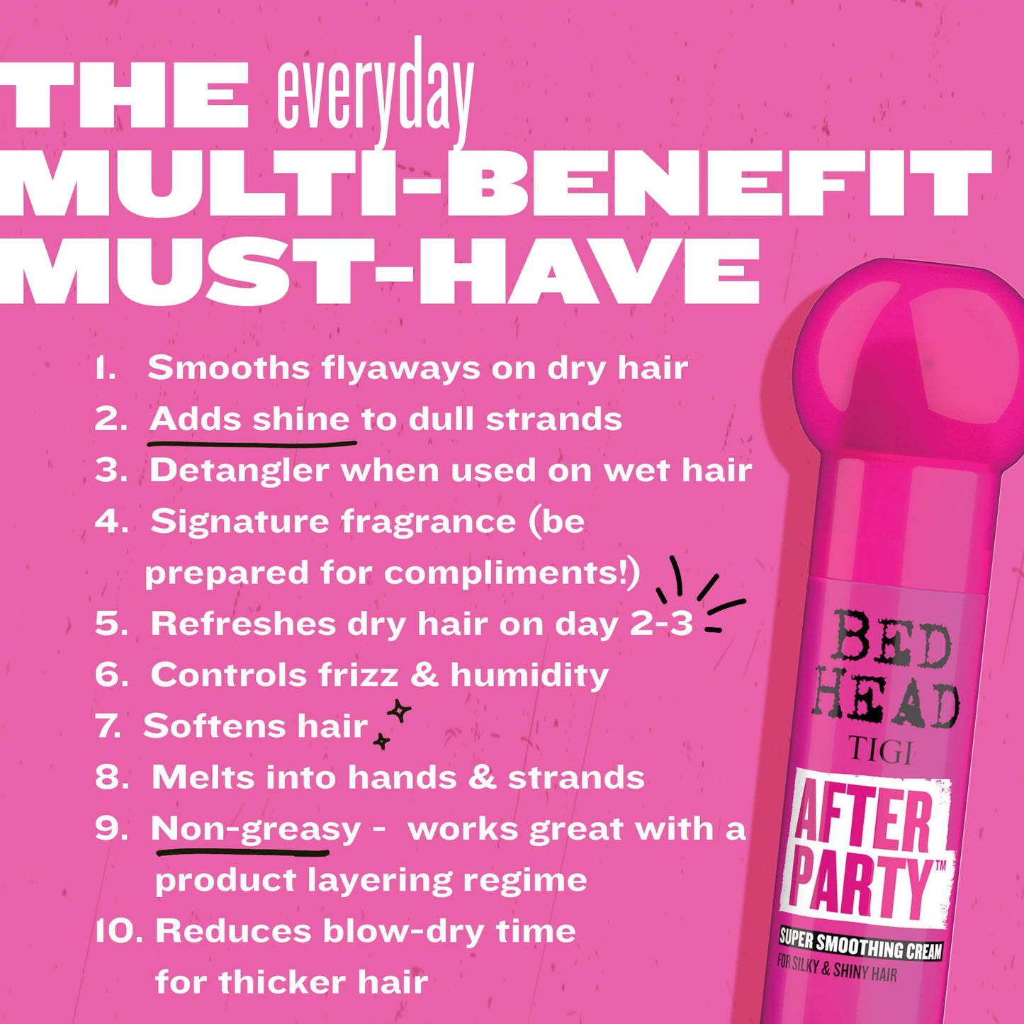 TIGI Bed Head After Party Smoothing Cream 2-Pack – Ultimate Frizz Control Hair Care Products for Smooth, Shiny Hair, Summer Fruit Medley Scent, 3.38 Oz Ea