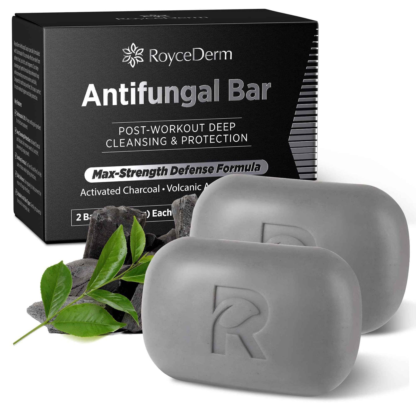 Roycederm Antifungal Soap for Active Skin – Medicated Bar for Athlete’s Foot, Jock Itch, Ringworm with Tea Tree Oil, Charcoal & Volcanic Ash