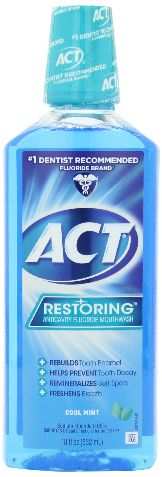 ACT Restoring Anticavity Fluoride Mouthwash Cool Mint 18 oz (Pack of 4)