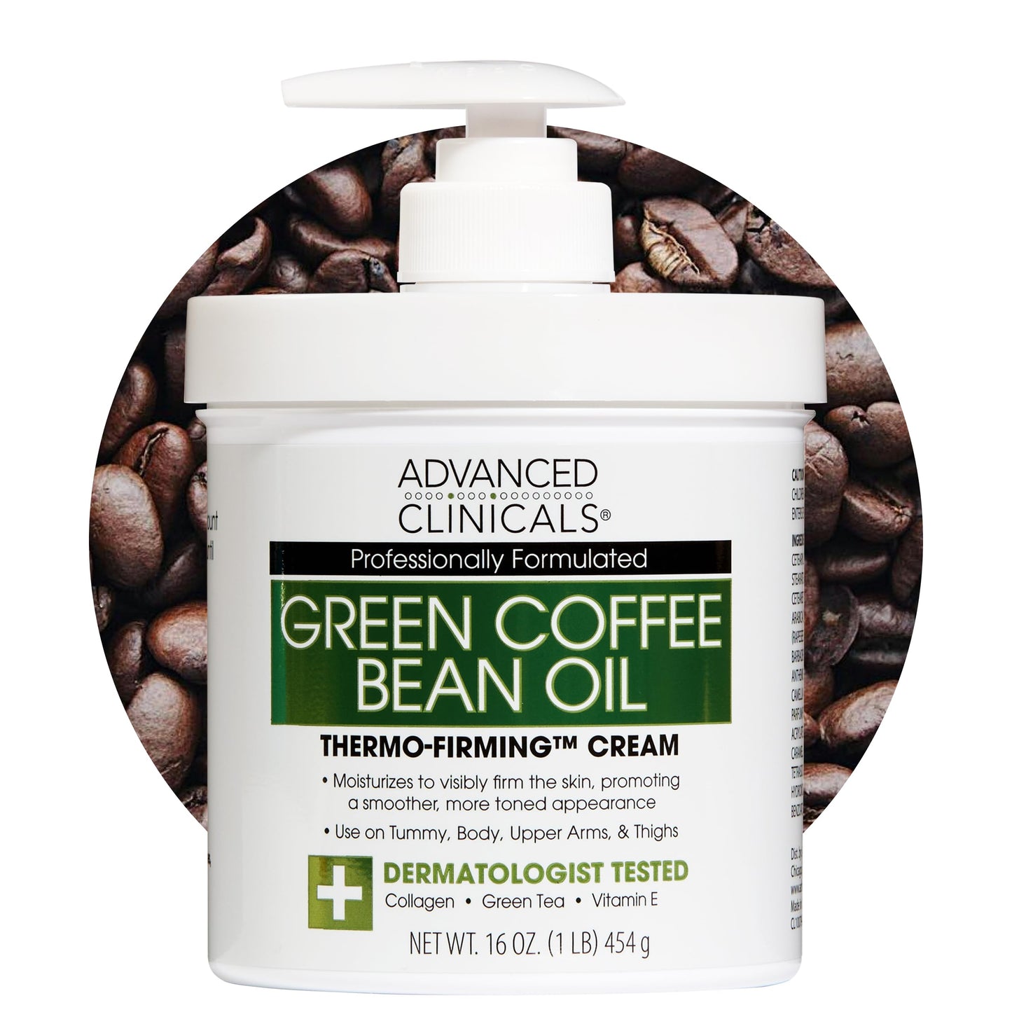 Advanced Clinicals Green Coffee Bean Thermo - Firming Body Lotion | Caffeine Infused Collagen Cream Moisturizer & Body Cream For Women, Stomach, Legs, & To Improve Look Of Textured Crepey Skin, 16 Oz