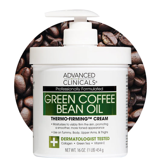 Advanced Clinicals Green Coffee Bean Thermo - Firming Body Lotion | Caffeine Infused Collagen Cream Moisturizer & Body Cream For Women, Stomach, Legs, & To Improve Look Of Textured Crepey Skin, 16 Oz