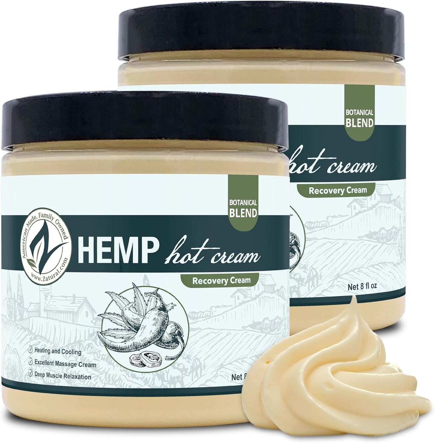Hemp Hot Cream with Essential Oil Blend - Aloe & Hemp Infused | 8oz 2-Pack