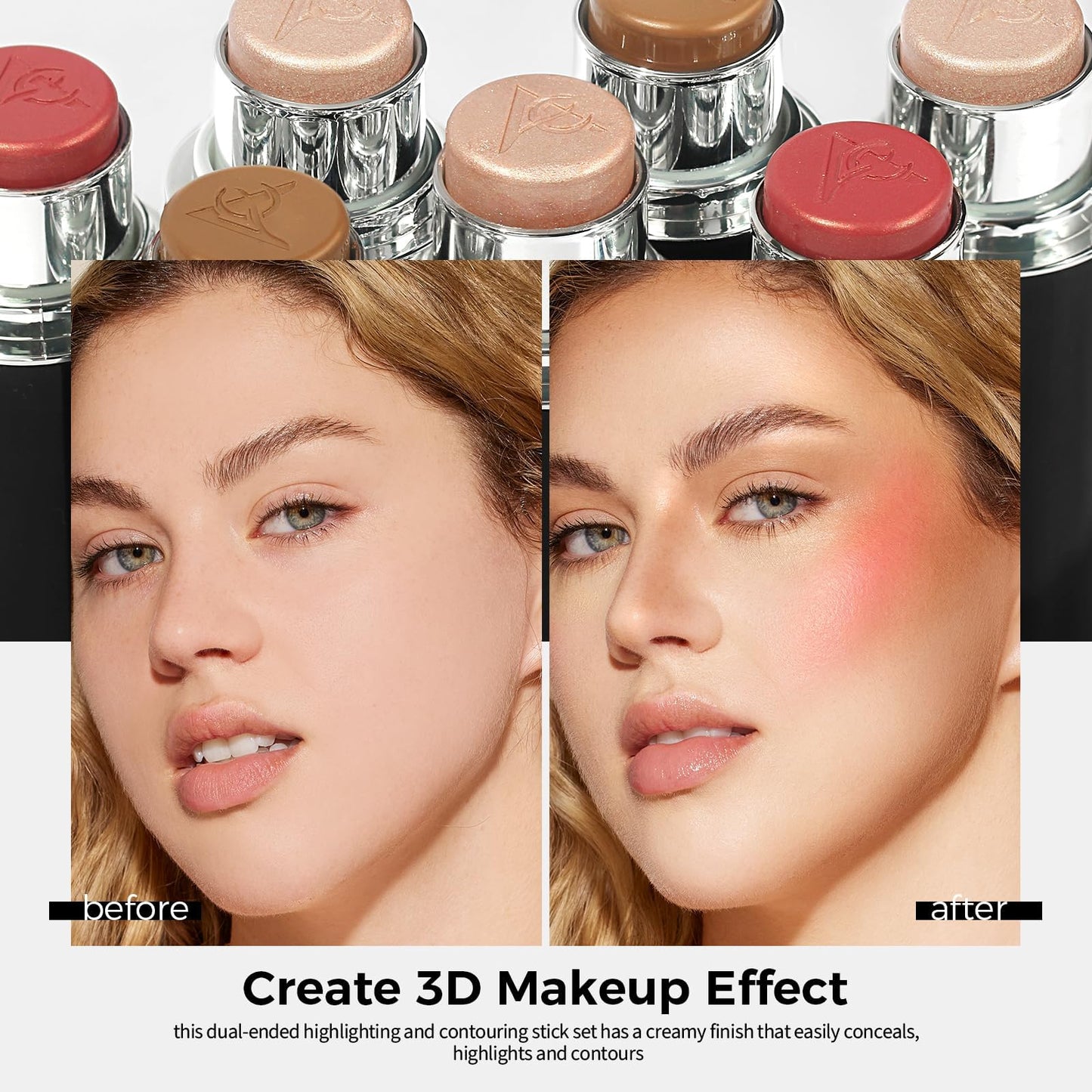 3PC Anglicolor Highlighter Long Lasting,Contour Stick Makeup Naturally,Blush Makeup Smoothing,High Color Rendering,Easy To Mix,Vegan & Cruelty-Fre (3PC)
