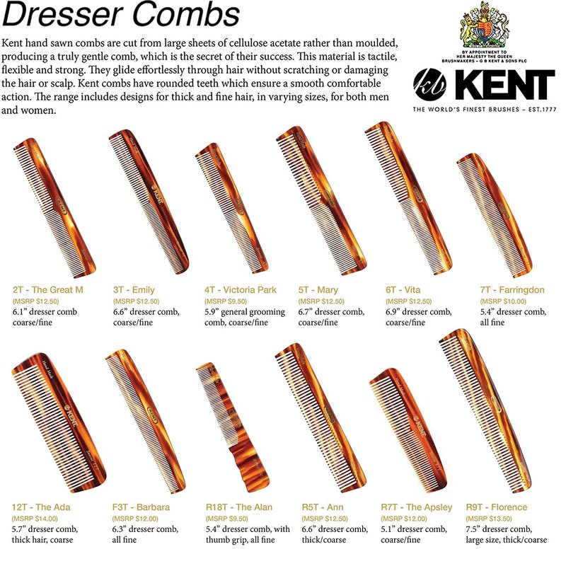 Kent R5T Wide Tooth Comb Detangling Comb, Wide Teeth Dressing Table Beard Combs Men for Thick Curly Wavy Hair, Hair Detangler Combs for Grooming Styling Beard and Mustache