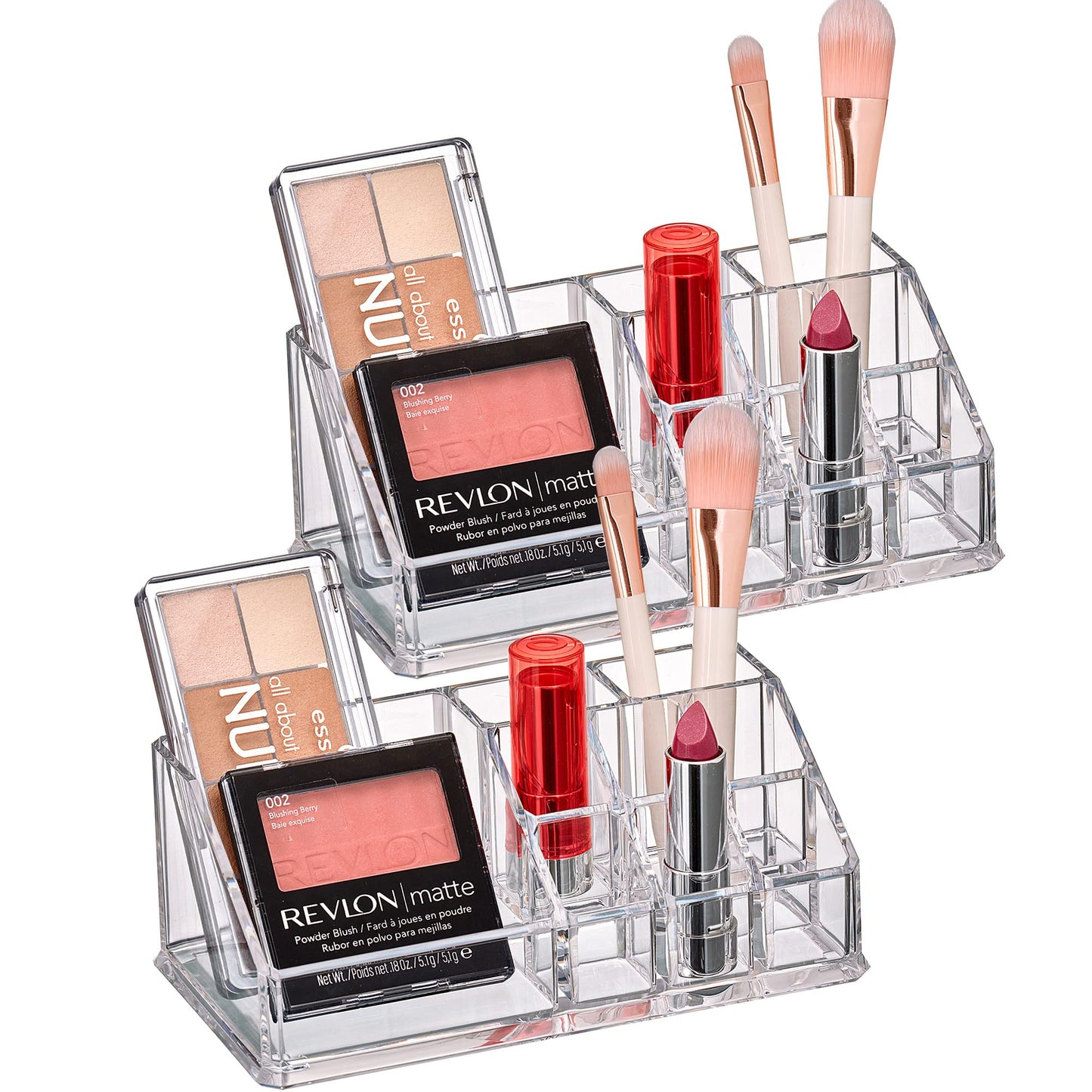 Amazing Abby - Tiffany - 2-Pack Acrylic Cosmetic Organizer, Transparent Plastic Makeup Holder, Compartmented, Shatter-Proof, Perfect Bathroom Vanity Storage Solution for Beauty Supply, Small