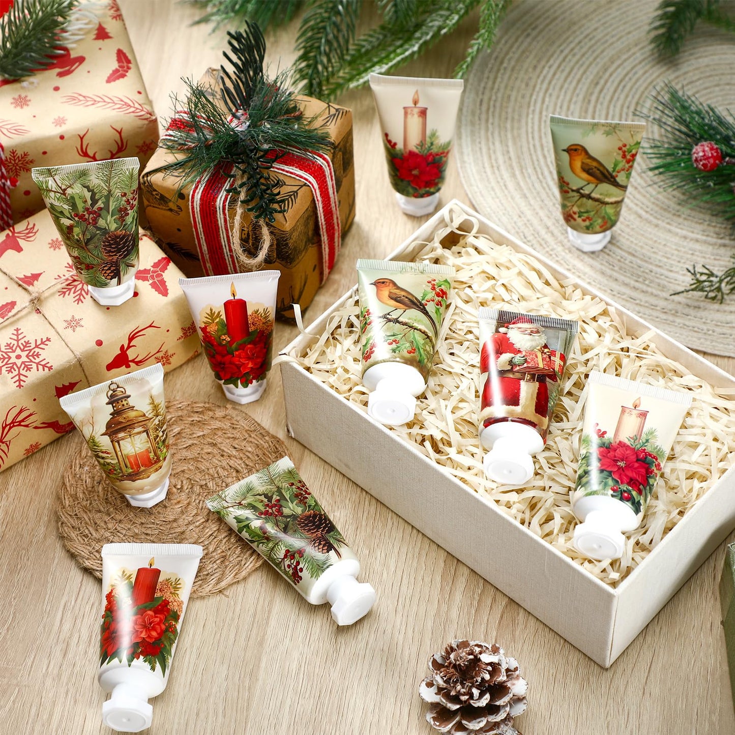 Dimsile 72 Pcs Christmas Hand Cream Bulk Gift Set Retro Christmas Mini Hand Lotion Travel Size Moisturizing Body Cream for Women Homeless Birthday Xmas Gift Stocking Stuffer
