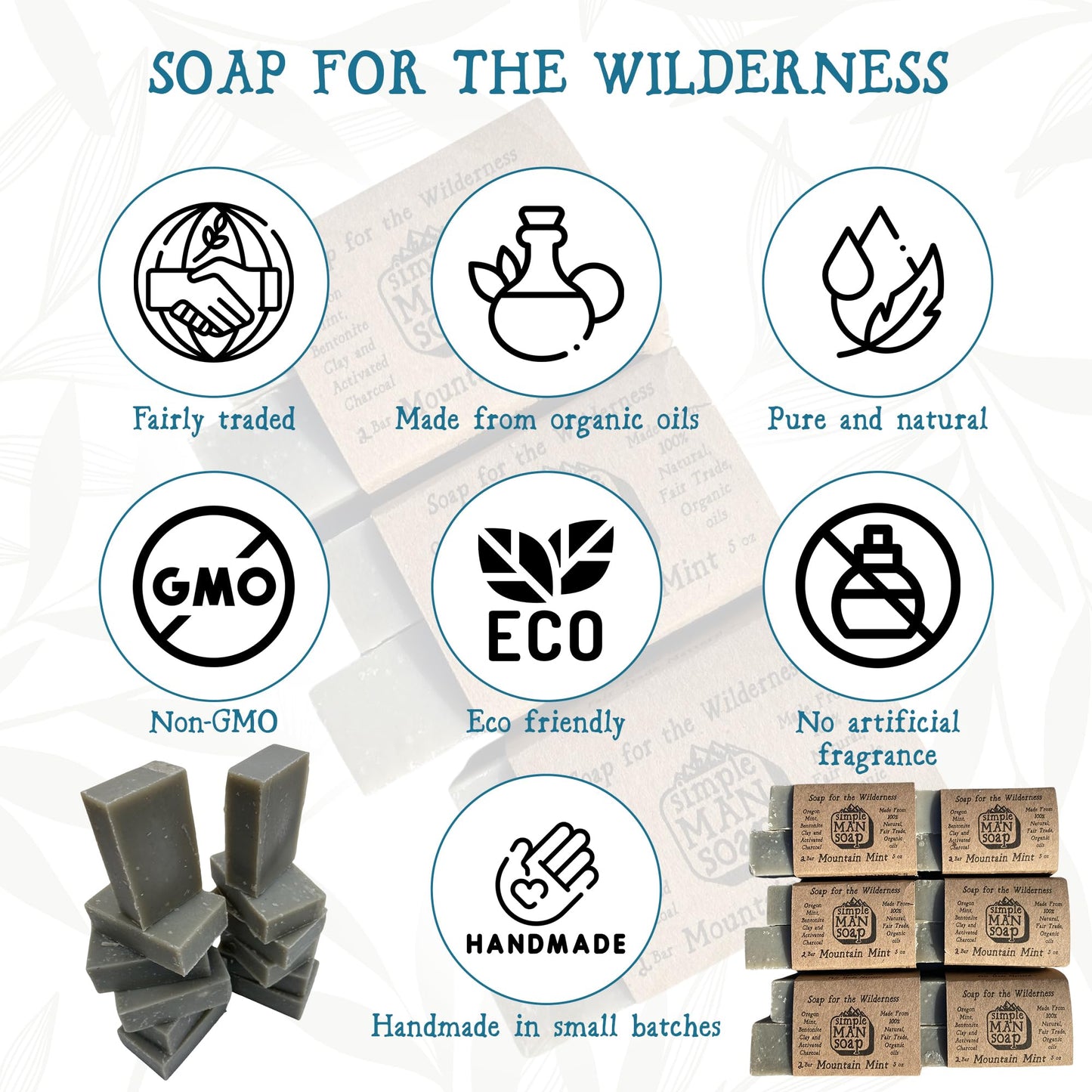 Bee The Light SimpleMan Soap Bar (Mountain Mint) - Men’s soap with Organic & Fair Trade Essential Oils - All Natural, Handmade Man Bath Soap Bars-Pack of 12-2.5 Ounce bars(30 Ounces Total)