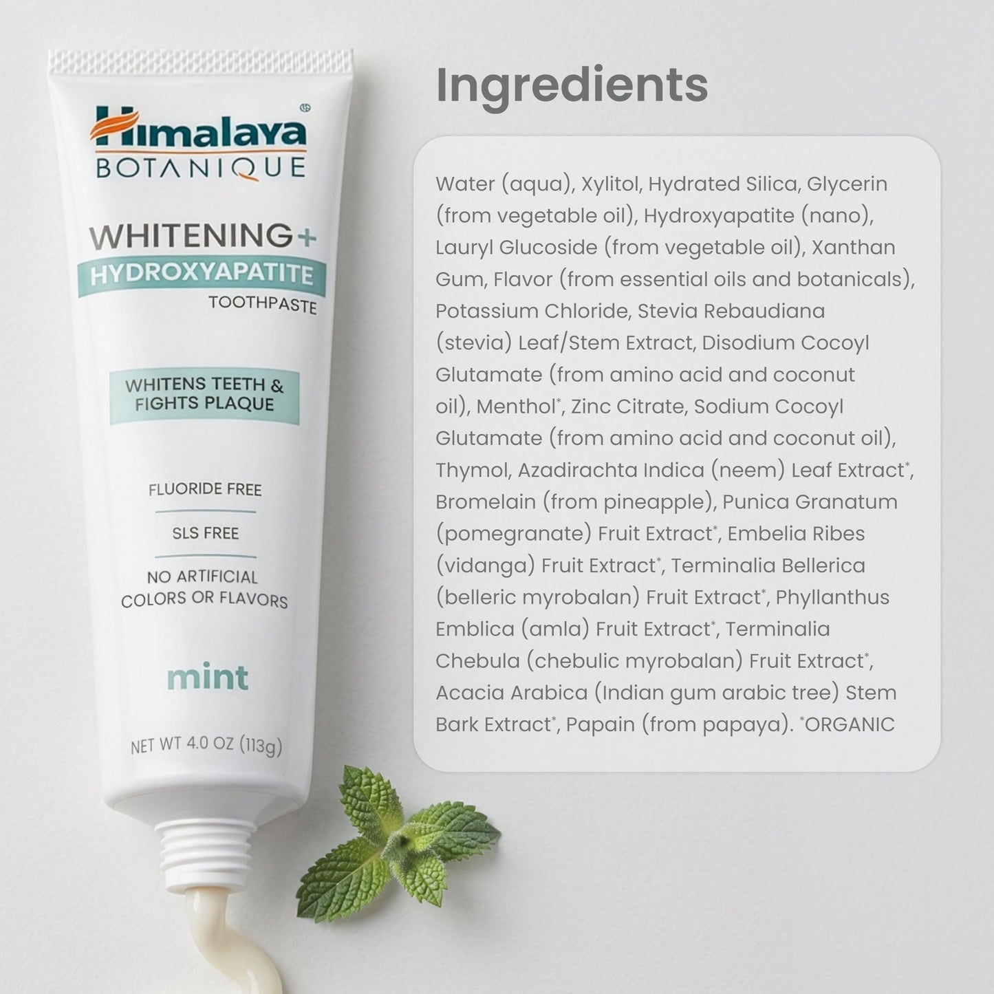 Himalaya Fluoride Free Botanique Whitening Nano Hydroxyapatite Toothpaste, Support Enamel Strength & Integrity, Great for Sensitive Teeth, SLS Free & Vegan, Mint, 4 oz (Pack of 4)